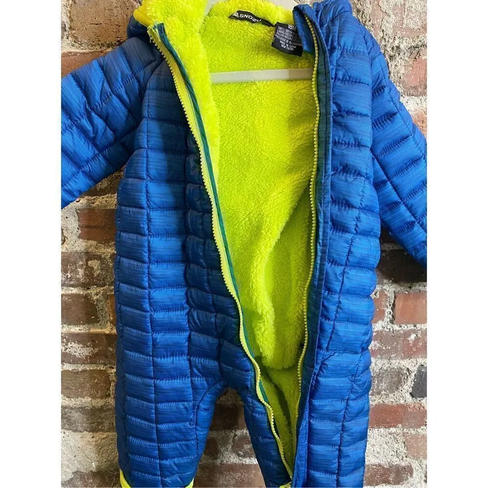 SNOZU Blue\Green Baby Puffer Snowsuit Faux Fur Insulated Polyester Baby Size 18
